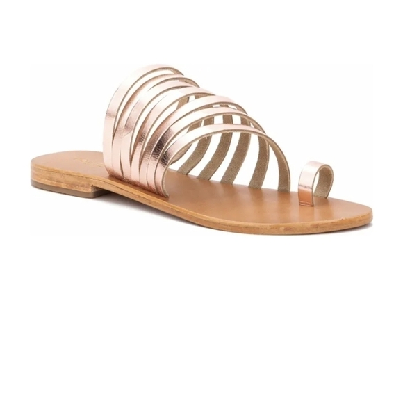 Torgeis Shoes - Gold color Multi Crossed Toe Loop Sandal